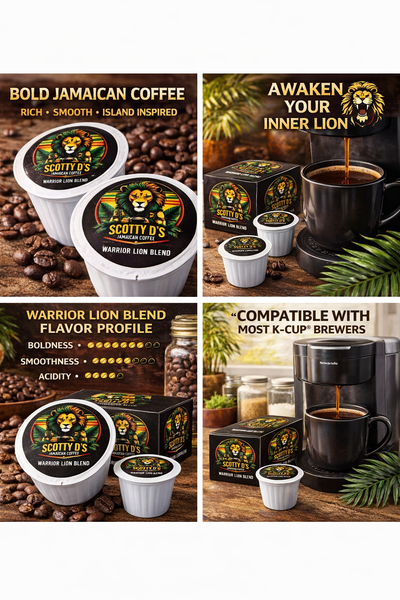 Scotty D's Jamaican Coffee- "Warrior Lion" Blend Coffee Pods- Bold & Smooth Single Serve Coffee (12 ct.)
